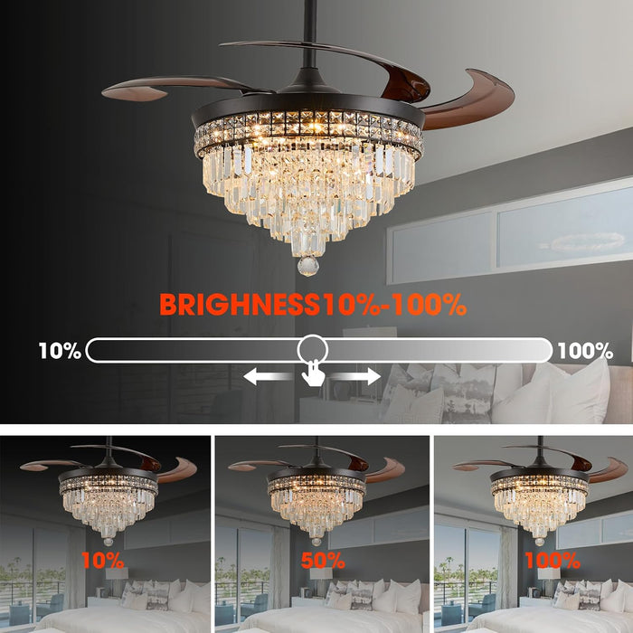 48" Crystal Retractable Ceiling Fan with Light - (Glam, Black)