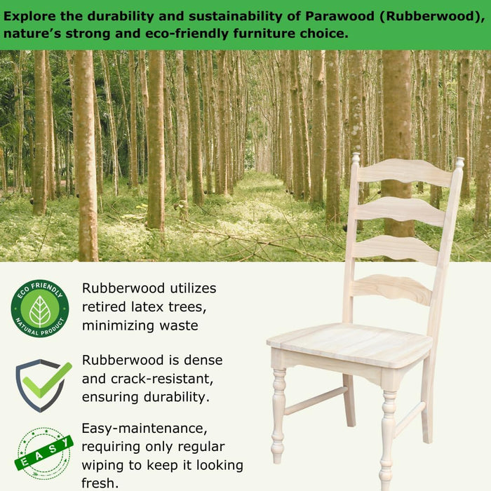 Set of 2 Maine Ladderback Chairs Dining/Kitchen/Study/Balcony, Solid Wood, Parawood Construction, 42.1"H, Ready to Paint or Stain in Any Color, Unfinished