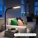 Litespan Slim LED Floor Lamp - Modern Reading Light over Chair for Living Rooms & Offices, Tall with Adjustable Gooseneck, Crafts Work Light, Dimmable Standing for Bedroom - Wood