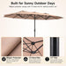 15Ft Patio Umbrella with Base Included, Extra Large Shade Area, Double Sided Rectangle with Crank Handle for Poolside, Garden, Yard, Beige