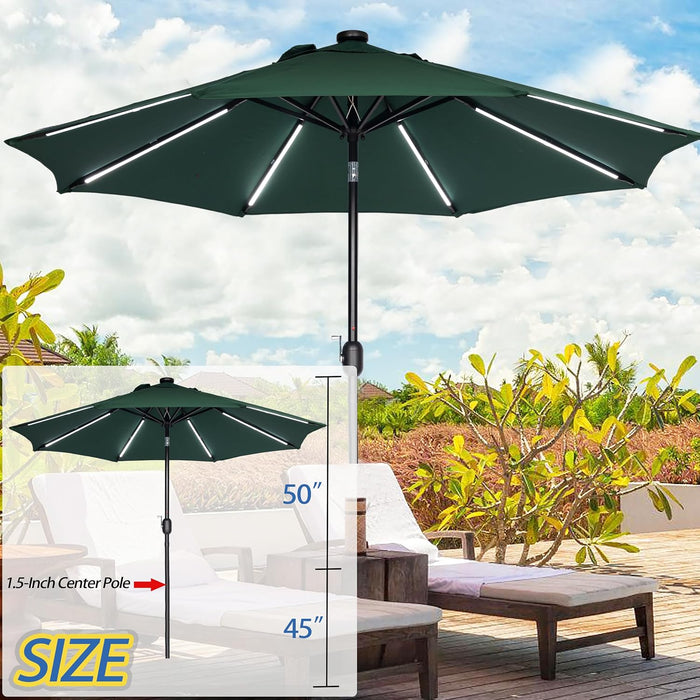 9FT Outdoor Solar LED Lighted Patio Umbrella with 8 LED Strip Lights & 8 Ribs, Convenient Crank Lift System