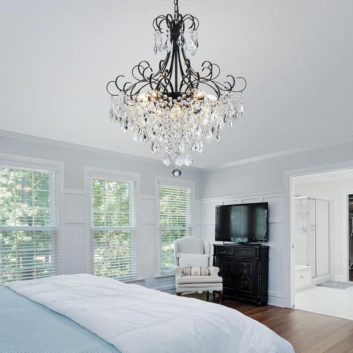 Crystal Chandelier 10-Light Pendant Ceiling Light Modern Lighting Fixture for Dining Room Hallway Bedroom Kitchen Bathroom, H 27.6" X W 22.8", E12 Base, Black