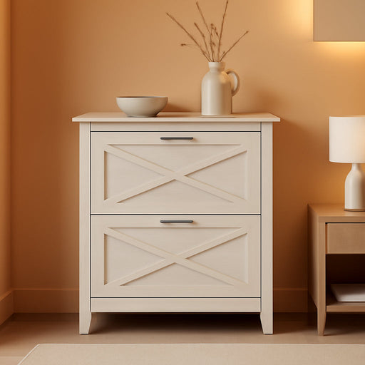 Bush Furniture Key West 2 Drawer Lateral File Cabinet in Linen White Oak | Document Storage for Home Office | Accent Chest with Drawers