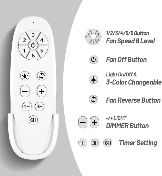 52" Ceiling Fan with Light, White,6 Speeds DC Reversible Motor,Timing, Dimmable for Bedroom, Kitchen, Patios