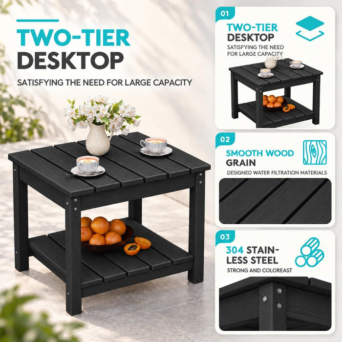 7-Piece HDPE Outdoor Patio Furniture Set with Cushions for Backyard, Porch and Poolside,Black Frame with Khaki Cushion