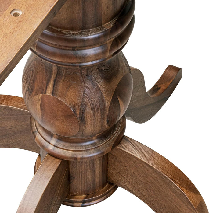 FE6-0N-TP round Breakfast Table with Acacia Wood Top and Elegant Pedestal Base - Antique Walnut Finish