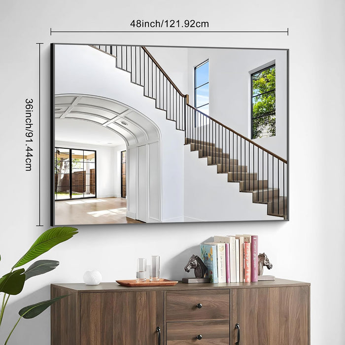 36X48 Inch Black Rectangle Mirrors for Wall, Large Bathroom Mirror for over Sink, Black Framed Rectangular Mirror for Living Room Bedroom Bathroom, Hangs Horizontally or Vertically