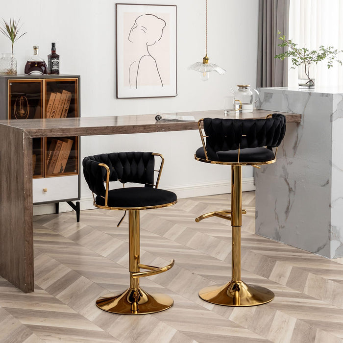 Velvet Bar Stools Set of 3, Counter Height Barstools with Low Back, Gold Swivel Bar Stool for Kitchen Island, Pub (Black)