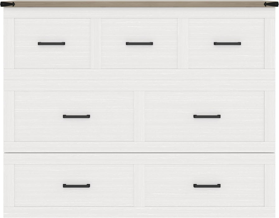 Murphy Bed Full Size,Hideaway Wall Cabinet Bed with Charging Station and 1 Large Storage Drawer,Multi-Functional Foldable Platform Beds Frame,Can Be Folded,For Apartment,Bedroom,White