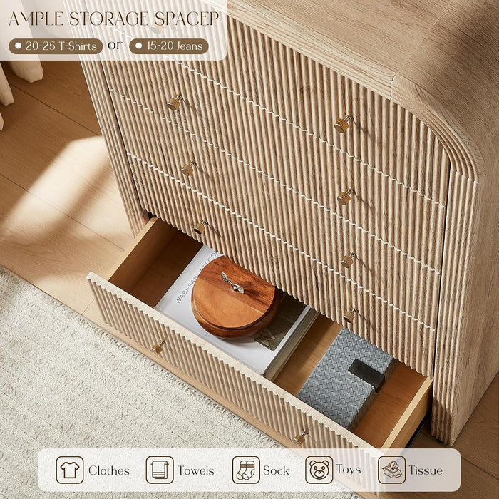 48" Tall Fluted 5 Drawers Dresser for Bedroom with Rounded Curved