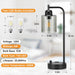 Industrial Desk Lamps for Office Set of 2 - Fully Dimmable Bedside Lamps with USB a C Ports and Outlet, Black Nightstand Lamps with Grey Glass Shade for Living Room, Table Lamps for Bedrooms Reading