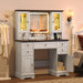 White Farmhouse Vanity Desk With Illuminated Mirror