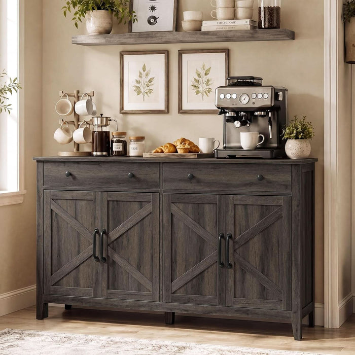 Farmhouse Buffet Cabinet, Coffee Bar with 2 Drawers