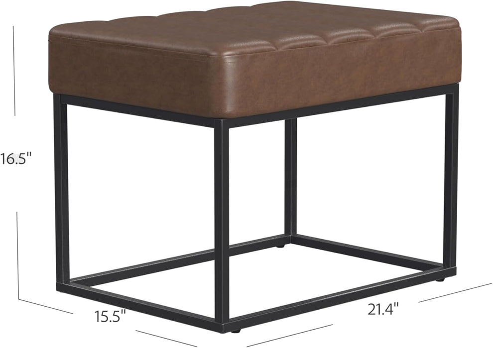 Theodore Channel Tufted Small Ottoman - Brown Faux Leather