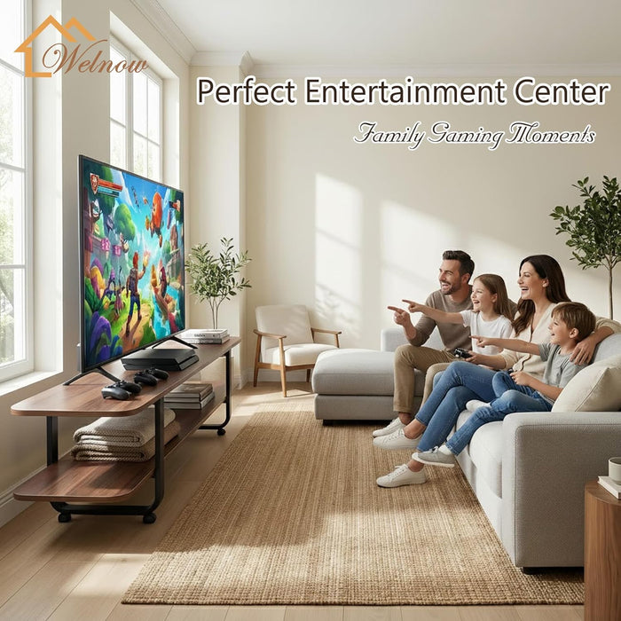 Walnut TV Stand for 65" TV, Mid Century Modern Entertainment Center with 2-Tier Open Shelves, Versatile Modern TV Console & Table for Living Room & Gaming