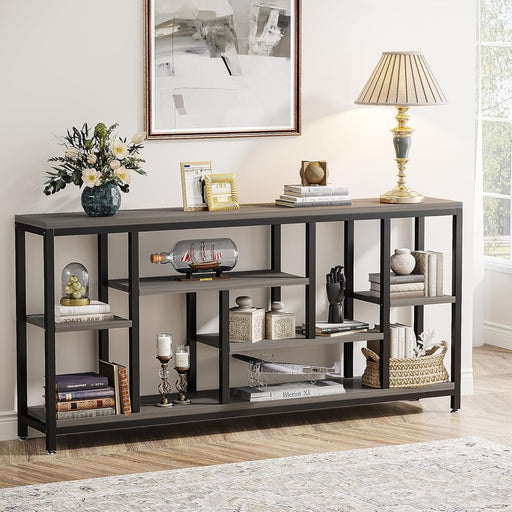Console Sofa Table, 70.9 Inch Extra Long Console Table behind Couch with Storage Shelves, 3-Tier Modern Narrow Entryway Hallway Accent Table for Living Room, Grey