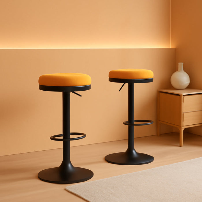 Yellow Fabric Swivel Barstools, Set of 2