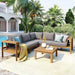 4 Pieces Patio Furniture Set, Outdoor L-Shaped Sectional Sofa Set with Coffee Table, Acacia Wood Conversation Seating & Thick Cushions and Side Table, for Backyard, Garden and Poolside, Grey