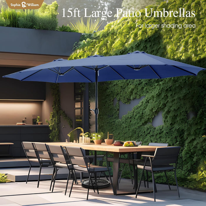 15Ft Extra Large Outdoor Patio Umbrella with Base Included, Haze Blue