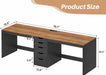 2 Person Desk with 5 Drawers and Power Outlets, 78.7 Inch Long Computer Desk with Storage File Cabinet, Two Person Home Office Double Desk with Storage, Brown and Black