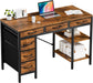 47" Computer Desk with 6 Drawers, Home Office Gaming Desks with Storage Shelves for Bedroom, Writing Study Corner Living Room Work Table Brown