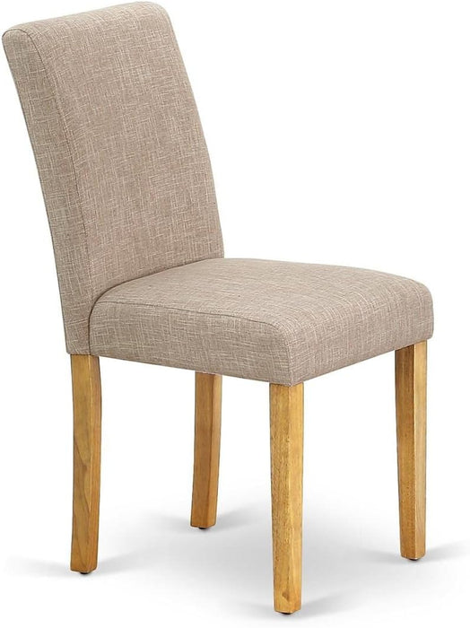 Abbott Parson Dining Chairs - Light Tan Linen Fabric Padded Dinette Chairs, Set of 2, Oak