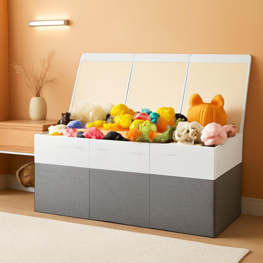 Oversized Collapsible Toy Storage Box Lidded GrayFabric