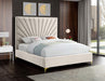 Eclipse Collection Modern | Contemporary Velvet Upholstered Bed with Channel Tufted Design and Complete Sets of Gold and Chrome Legs Included, Queen, Cream