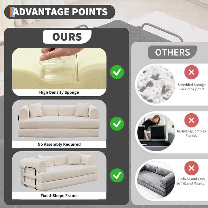 79 Inch ConvertibleSofaBed Beige Upholstery Comfort