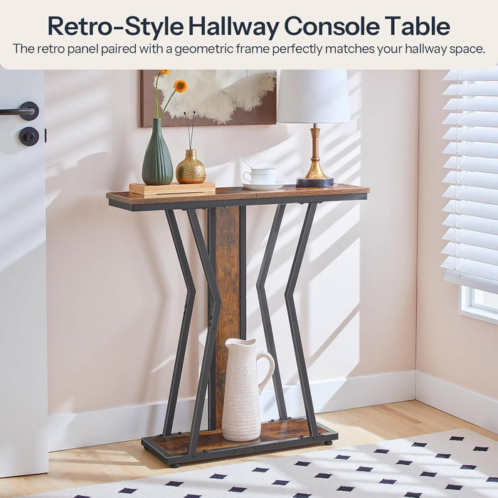 Narrow Console Table, 29.5" Small Entryway Table with Storage, 2-Tier Sofa Table behind Couch, Modern Style, for Living Room, Hallway, Foyer, Bedroom, Rustic Brown and Black BF66XG01