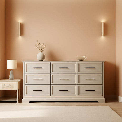 Grey 63 Inch Nine-Drawer Farmhouse Dresser Storage