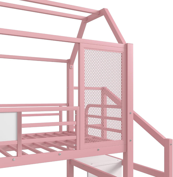 Twin Loft Bed With BuiltInStorage BubblegumPinkTint
