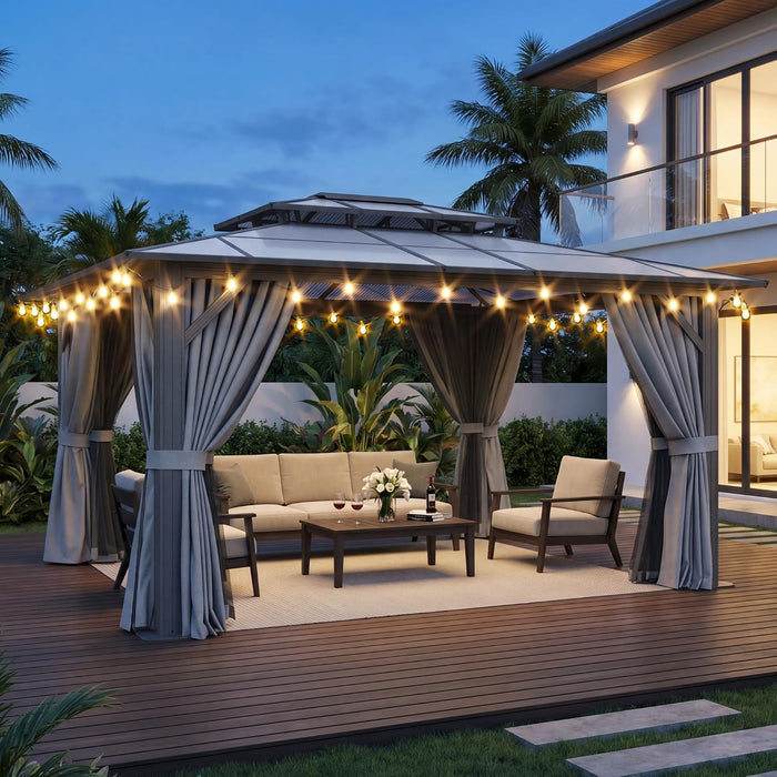 12x14ft Gray Hardtop Gazebo UVProtected Patio Outdoor