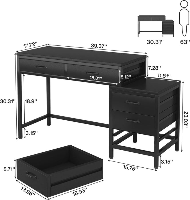 Computer Desk with 5 Drawers, Reversible Home Office Desks