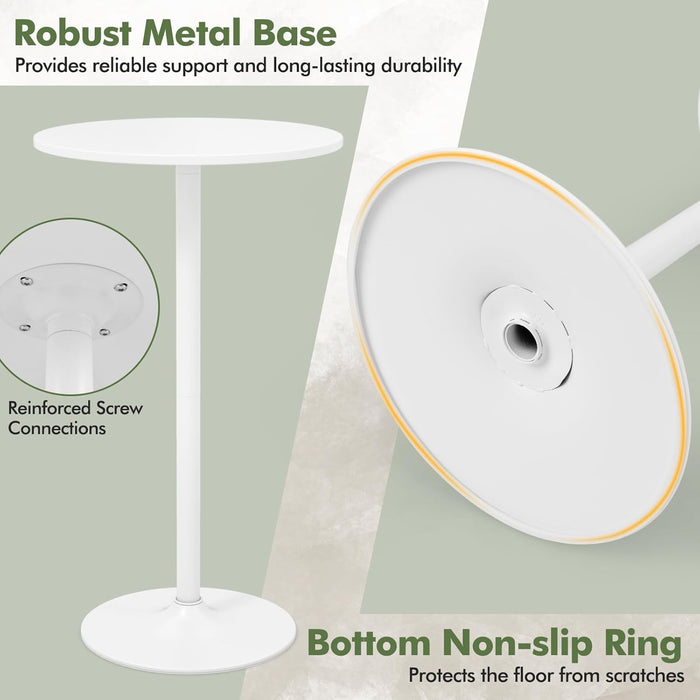 round Bistro Table, Height Adjustable Bar Height Cocktail Table, High Top Pub Table Snack Table with Heavy-Duty Metal Base for Home Bar, Dining Room, Restaurant, White