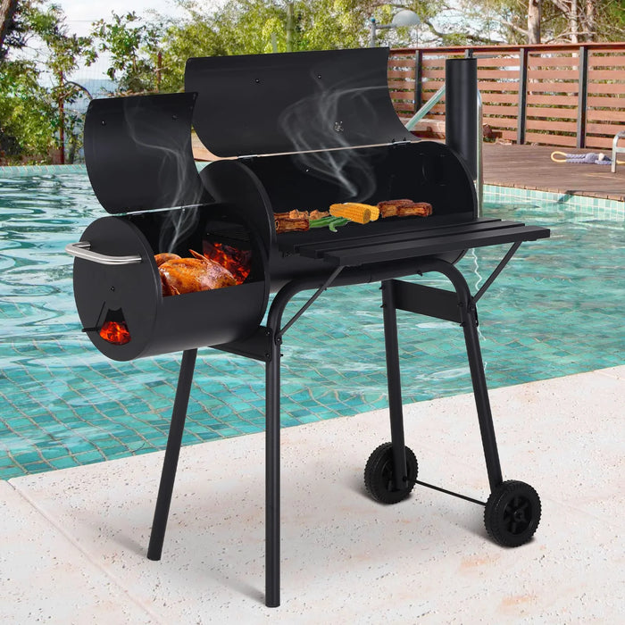 BBQ Charcoal Grills Outdoor BBQ Grill Camping Grill, Stainless Steel Grill Offset Smoker with Cover, Portable BBQ Barbecue Grill for Picnic Camping Party, Black