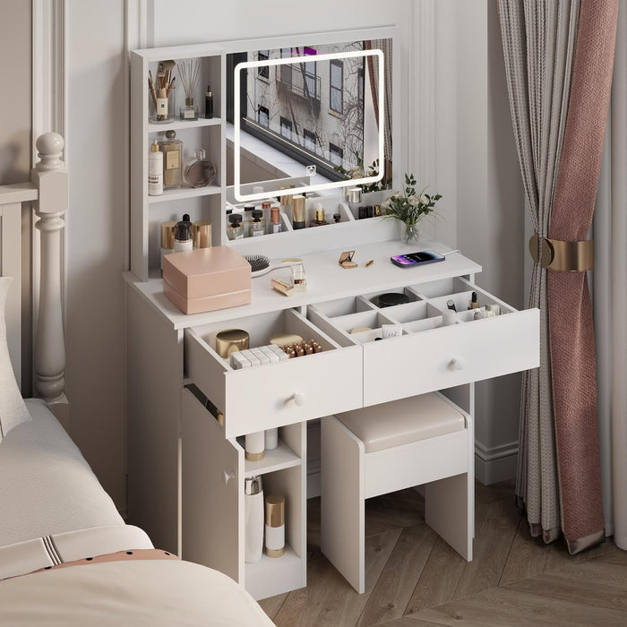 White Vanity TwentyThreePointSixInch DressingTable With Illuminated Mirror