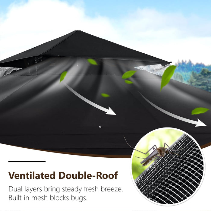 Outdoor Patio Gazebo with Double Roofs, Stable Steel Frame and Mosquito Netting (11X11,Black)