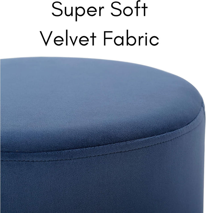 round Ottoman Foot Stool – Soft Padded Modern Stool Design – Ideal for Living Room, Bedroom – Compact Footrest, Vanity Chair, Small Furniture – Foam Seating, Decorative Accent (Blue)