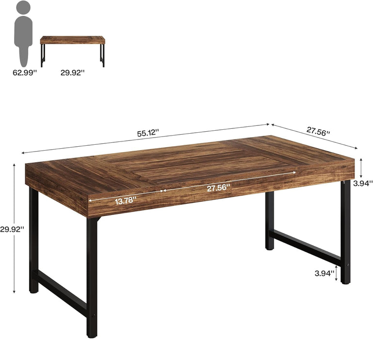 Farmhouse Dining Table for 4-6 People, 55 Inches Industrial Rectangular Kitchen Dinner Table with Heavy-Duty Metal Legs for Home, Dining Room, Small Space, Walnut