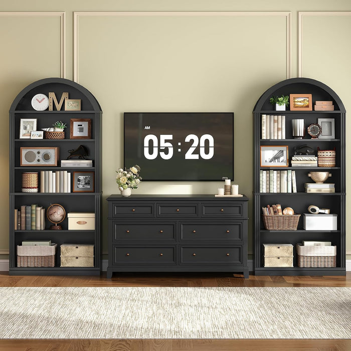 Arched Bookshelf, 75.8" Tall Arch Bookcase with Storage