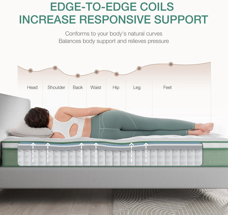 Queen Mattress, 12 Inch Hybrid Mattress, Gel Memory Foam with Individual Pocket Springs for a Peaceful Sleep, Queen Size Mattresses with Quilted Cover