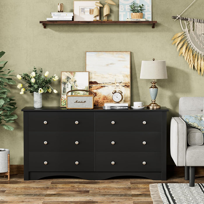 Black 6-Drawer Dresser for Bedroom