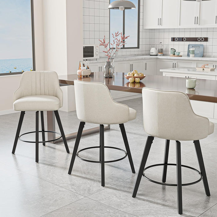 26" H Swivel Barstools Counter Height Bar Stool Set of 2, Beige | Linen Fabric Upholstered, Modern Counter Stool with Back, Kitchen High Chairs, Solid Wood Legs, Easy to Install