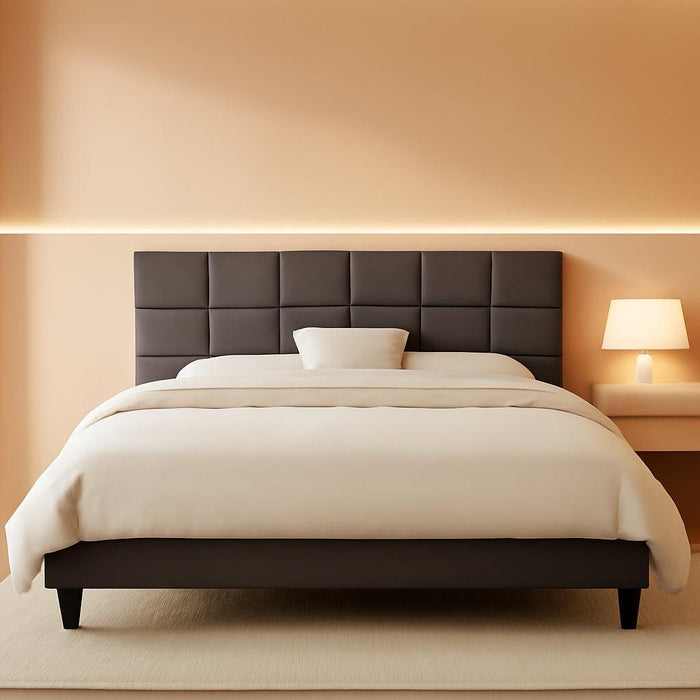 Queen Size Bed Frame with Fabric Upholstered Headboard, Bed Frame Queen Size with Solid Wooden Slats Support, No-Noise, Easy Assembly, No Box Spring Needed with 1000LBS, Grey