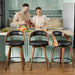 Bar Stools Set of 2, 26" Bentwood Counter Height Barstools, Black | Swivel, Mid-Century Modern, Faux Leather, Ergonomic Backrest, Padded Seat, Bentwood Legs, Footrest, for Kitchen Island, Bar