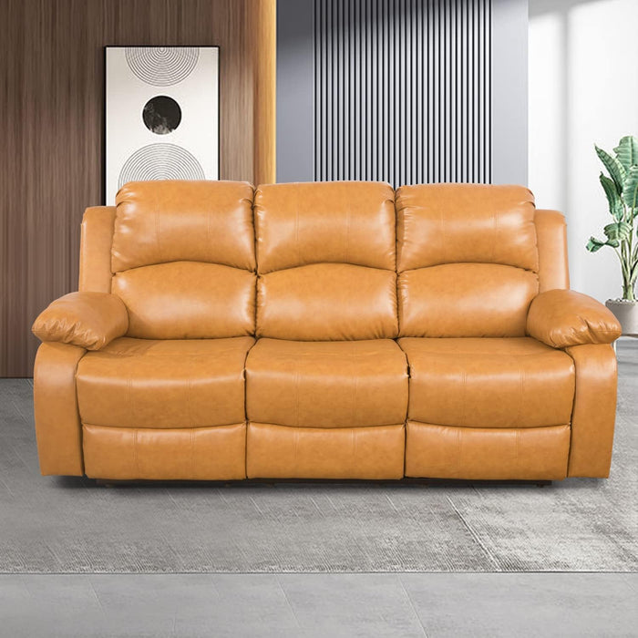 Manual Leather Recliner Sofa Set for Living Room Furniture Set,Leather Recliner Couch Set for Home/Office,Leather Couch Set for 3-Pieces(Sofa+Loveseat+Chair) Ginger, Sofa+Lovsesat+Chair