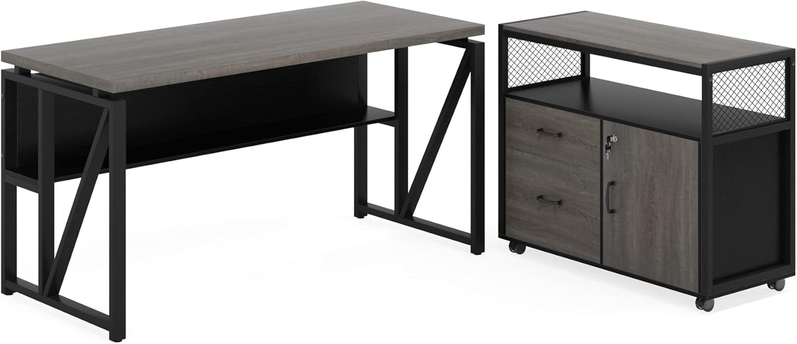  Gray L-Shaped Desk, 55", Storage