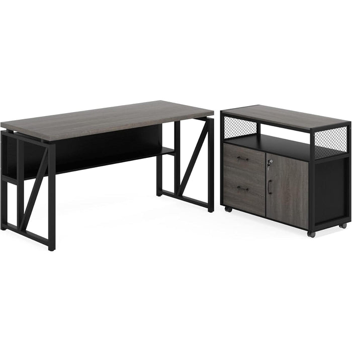  Gray L-Shaped Desk, 55", Storage