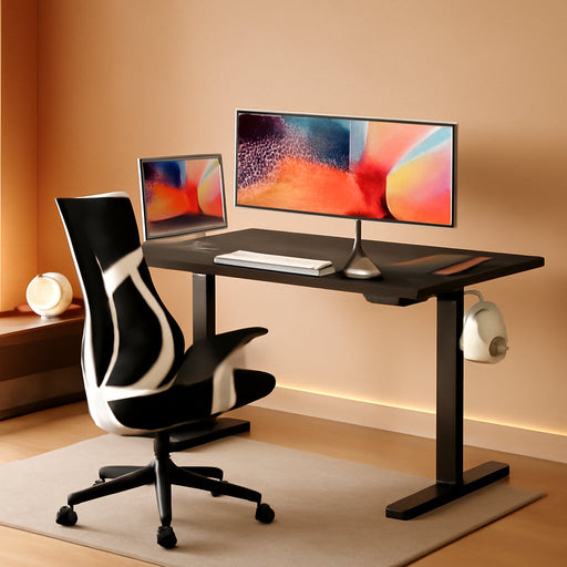 47.2 Inch Electric Standing Desk, Height Adjustable Sit Stand Up, Wood Desktop, Work Home Office Computer PC Table, Tall Standup Workstation, Gaming Writing Study Bedroom Rising Desks, Black